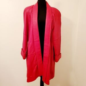 Vintage 100% Leather Red Swing Coat - Size L